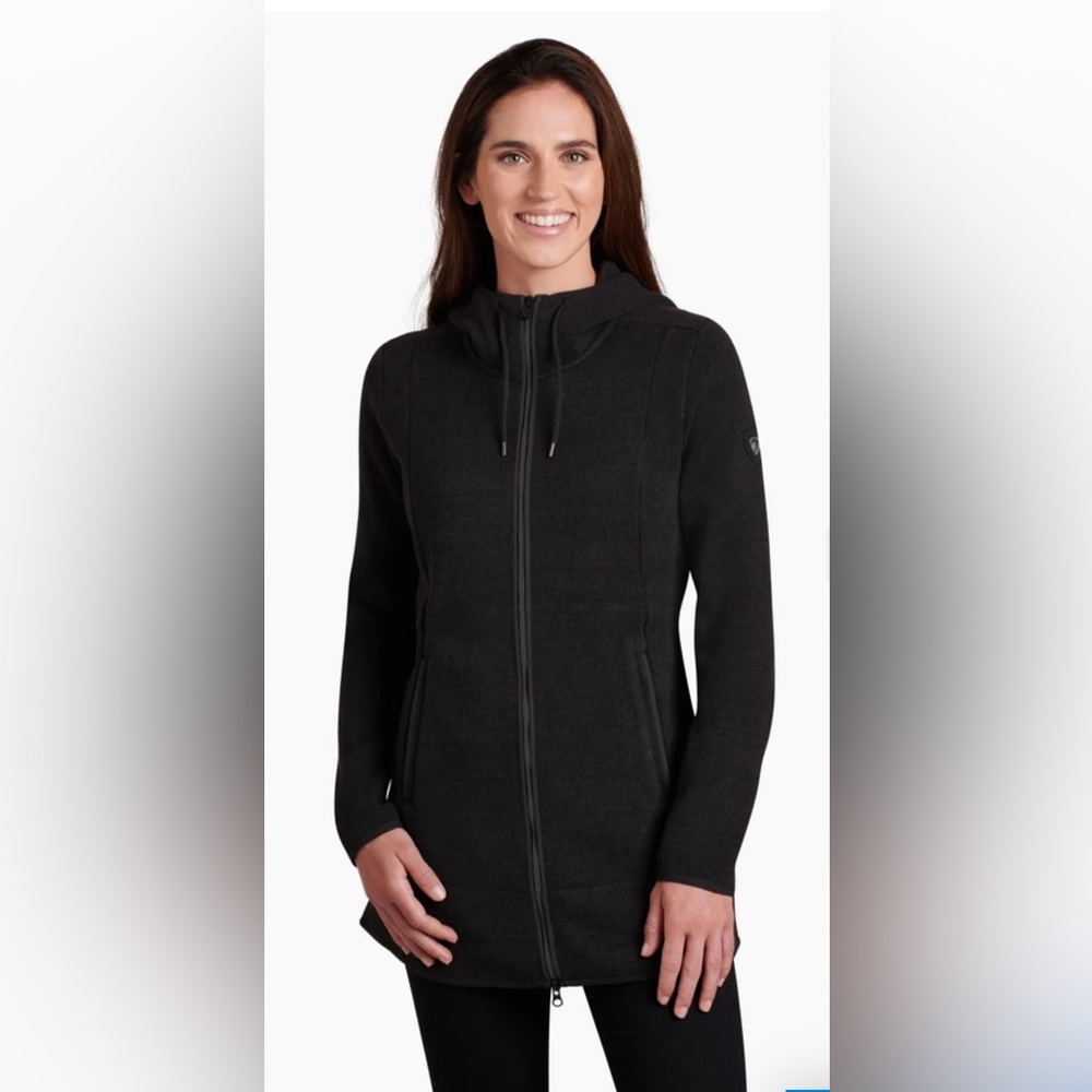 Womens Kuhl Ascendyr long knit fleece hoodie, xs, black, only worn once.
